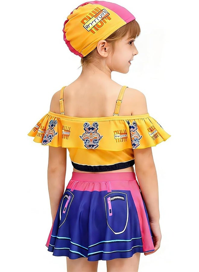 Little Girls Two-Piece Swimsuit with Swim Cap Demon Movie Hunter Merch Costume Swimwear for Bathing Suits - Image 2