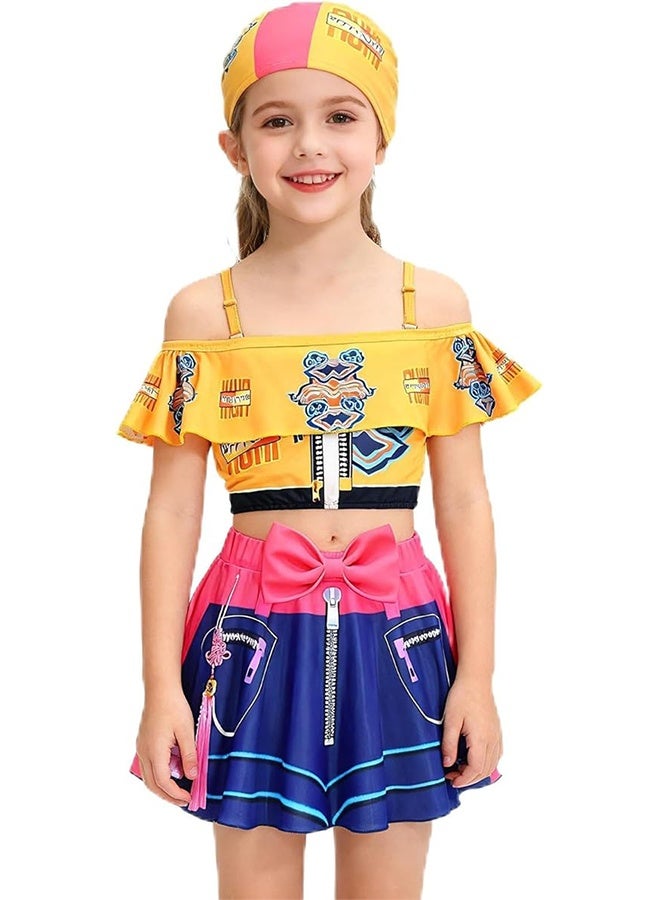 Little Girls Two-Piece Swimsuit with Swim Cap Demon Movie Hunter Merch Costume Swimwear for Bathing Suits - Image 1