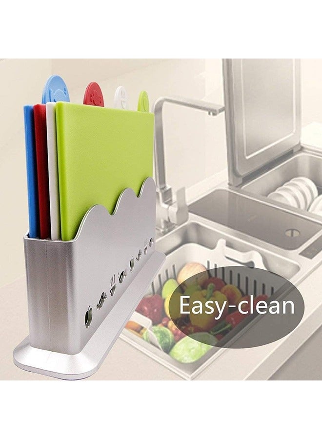 Arabest 4 PCS Chopping Board Set with Stand, Plastic Cutting Boards Compact Great for Meat, Fish, Vegetables, Cooked Food, Extra Chopping Space - Image 5