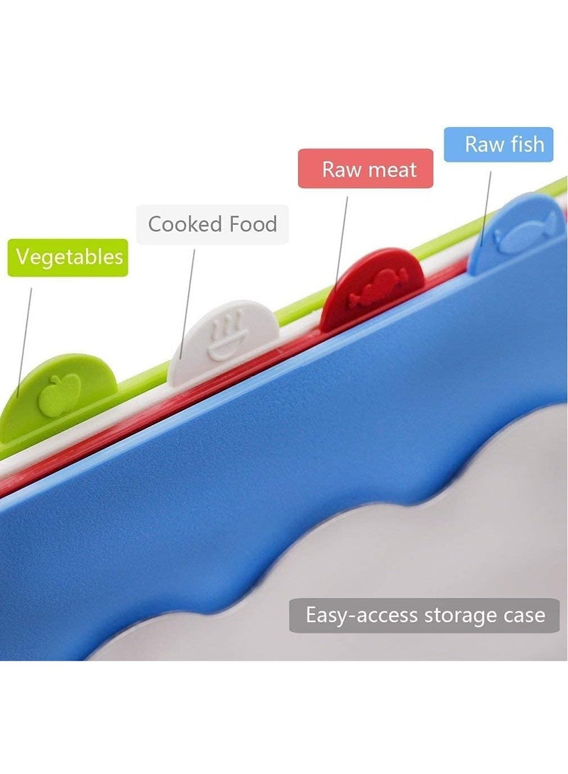 Arabest 4 PCS Chopping Board Set with Stand, Plastic Cutting Boards Compact Great for Meat, Fish, Vegetables, Cooked Food, Extra Chopping Space - Image 2