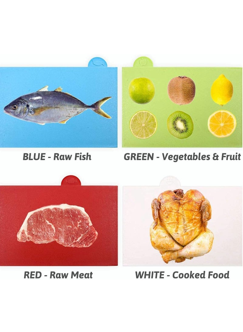 Arabest 4 PCS Chopping Board Set with Stand, Plastic Cutting Boards Compact Great for Meat, Fish, Vegetables, Cooked Food, Extra Chopping Space - Image 3