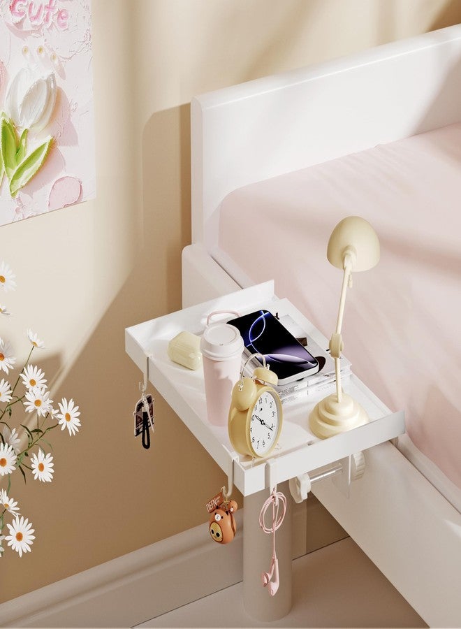 Edudif رف جانبي قابل للطي، طاولة صينية معدنية تُثبت على السرير للأسرة ذات الطابقين وأسرّة السكن الجامعي، منظم أساسيات غرفة السكن الجامعي لطلاب الجامعات، صينية عائمة، منضدة جانبية موفرة للمساحة لأسرّة العلية (أبيض، صغير) - Image 2