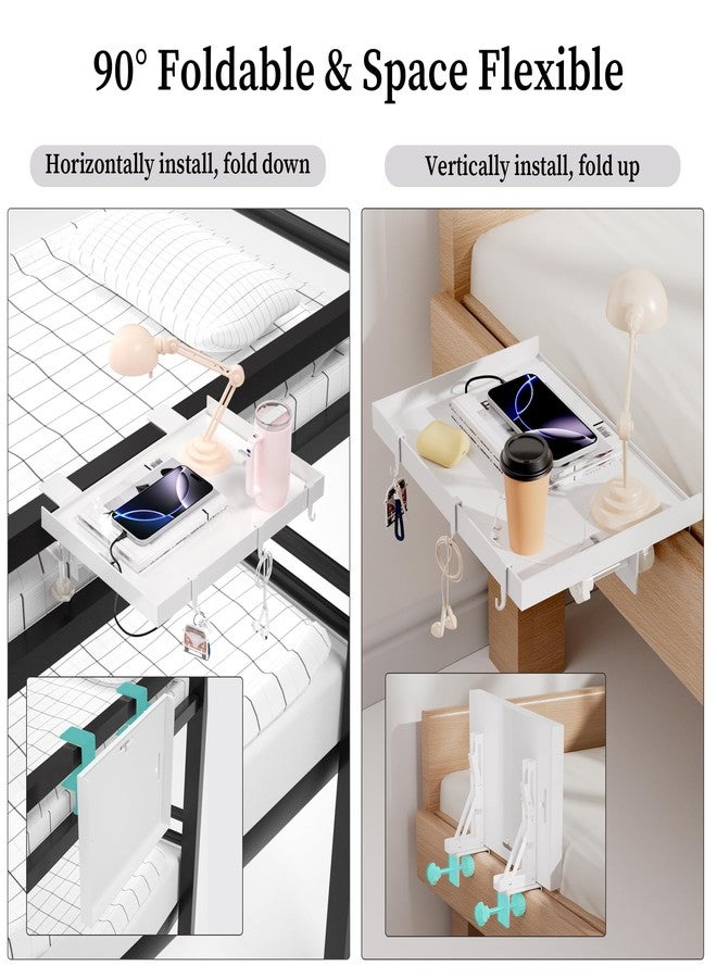 Edudif رف جانبي قابل للطي، طاولة صينية معدنية تُثبت على السرير للأسرة ذات الطابقين وأسرّة السكن الجامعي، منظم أساسيات غرفة السكن الجامعي لطلاب الجامعات، صينية عائمة، منضدة جانبية موفرة للمساحة لأسرّة العلية (أبيض، صغير) - Image 3