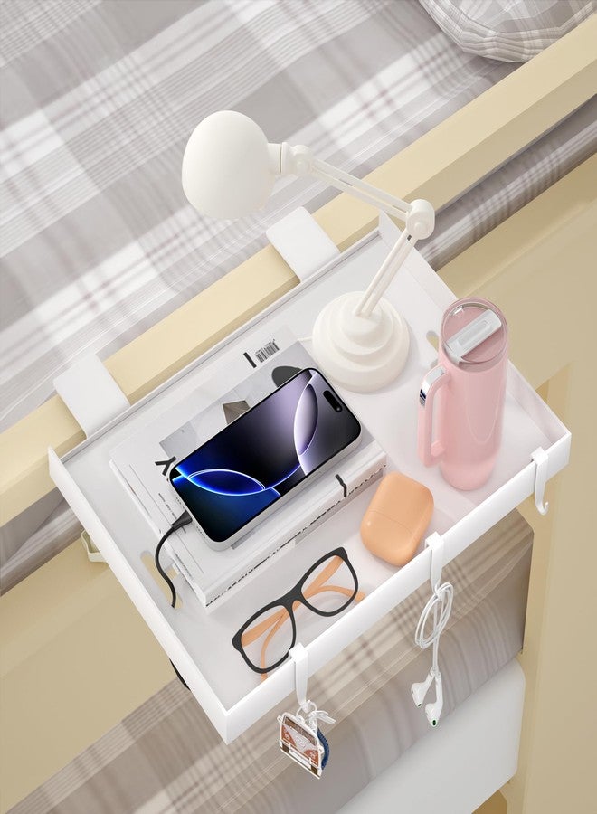 Edudif رف جانبي قابل للطي، طاولة صينية معدنية تُثبت على السرير للأسرة ذات الطابقين وأسرّة السكن الجامعي، منظم أساسيات غرفة السكن الجامعي لطلاب الجامعات، صينية عائمة، منضدة جانبية موفرة للمساحة لأسرّة العلية (أبيض، صغير) - Image 1