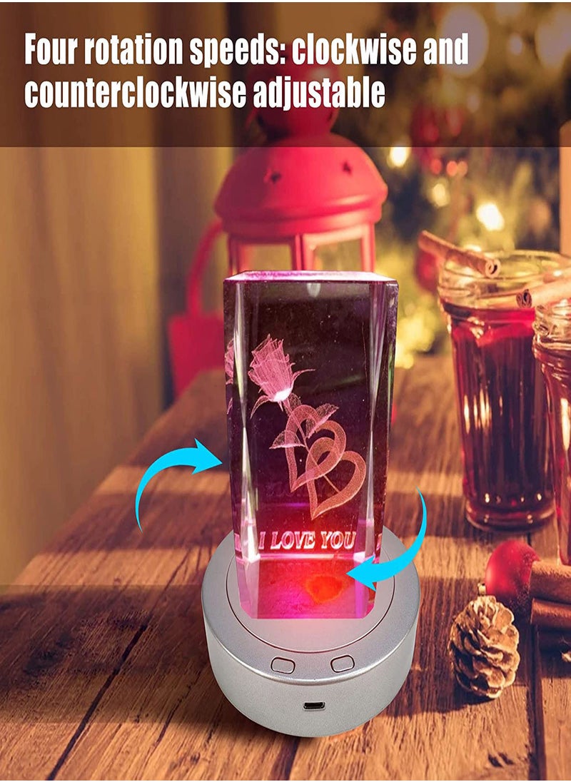 SYOSI - 7 LED Rotating Display Stand, Spinning Display Stand with Colored Lights, Lighted LED Base for Glass Art with 4 Revolving & 8 Light Modes, 360° Automatic Mute Rotating Turntable (5.1x1.2") - Image 1