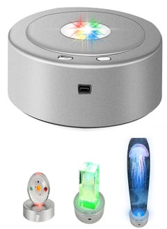 7 LED Rotating Display Stand, Spinning Display Stand with Colored Lights, Lighted LED Base for Glass Art with 4 Revolving & 8 Light Modes, 360° Automatic Mute Rotating Turntable (5.1x1.2")