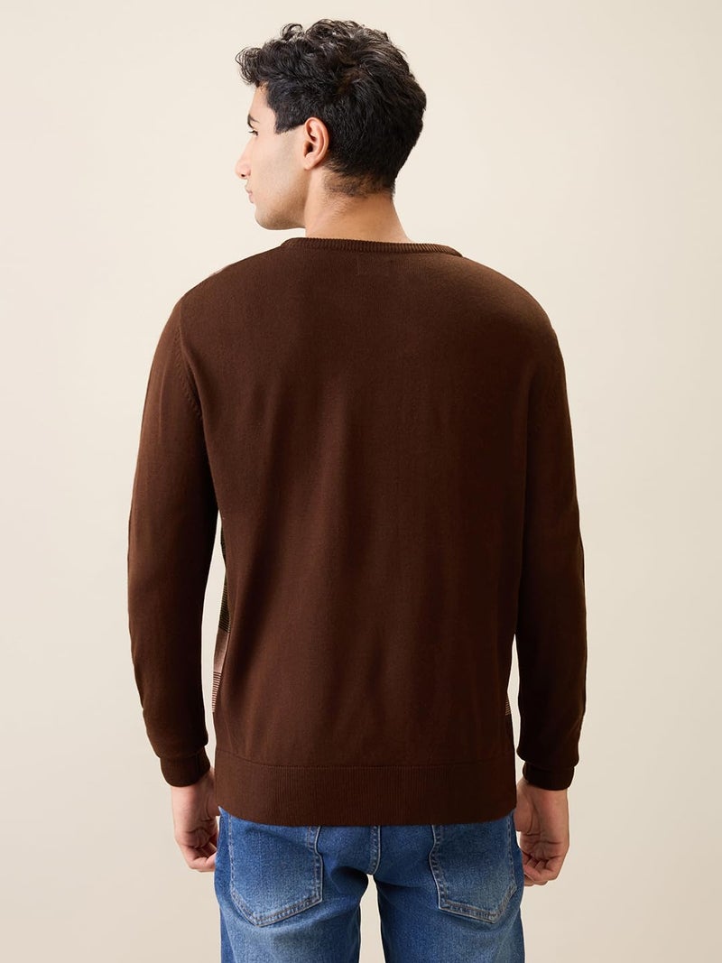 Raymond Men Full Sleeve Regular Fit Stripe Pattern Pure Acrylic Round Neck Casual Sweater Dark Green - Image 4