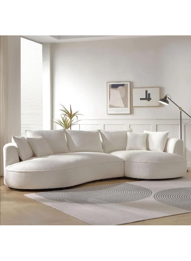 Zayn comforts Modern Curved Boucle Sectional Sofa â€“ Plush Lounge Couch For Your Living Room (White, (Left Chaise)) - Image 1