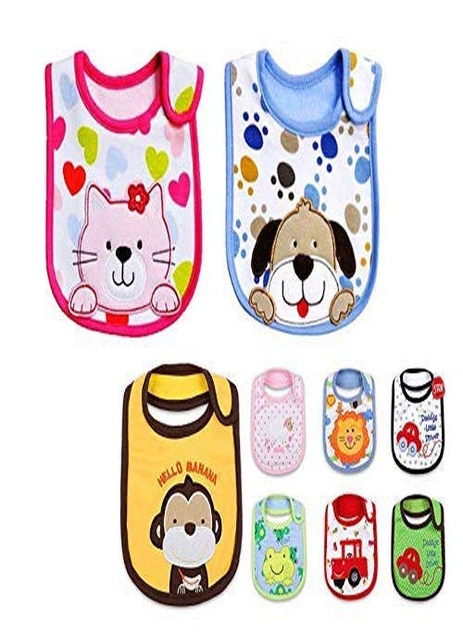 FOK 10 Pc Cotton Washable Absorbent Stylish Baby Bib Apron - Random Color - Image 1