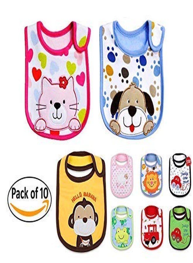 FOK 10 Pc Cotton Washable Absorbent Stylish Baby Bib Apron - Random Color - Image 2