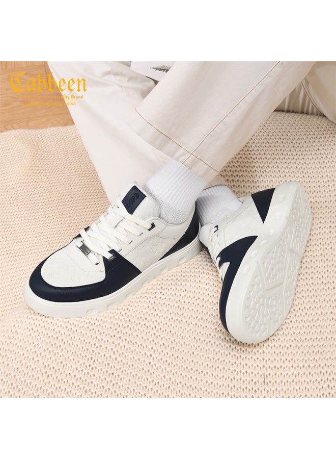 Cabbeen Men's Shoes New Classic Casual Patchwork Design Sneakers Height Increasing Dark Blue Size 44