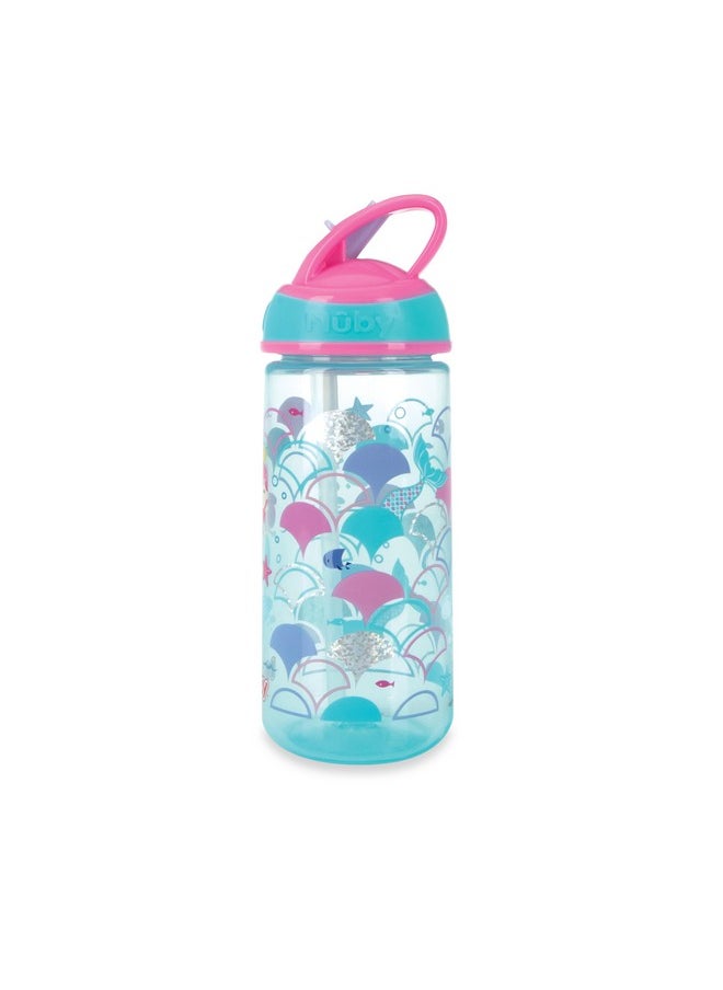 Nuby - 2 Pack Iridescent Pp Flip-It Kids On-The-Go Printed Water Bottle With Bite Proof Hard Straw - 18Oz / 540 Ml, 18+ Months, 2 Pk, Mermaid & Rainbow Print - Image 1