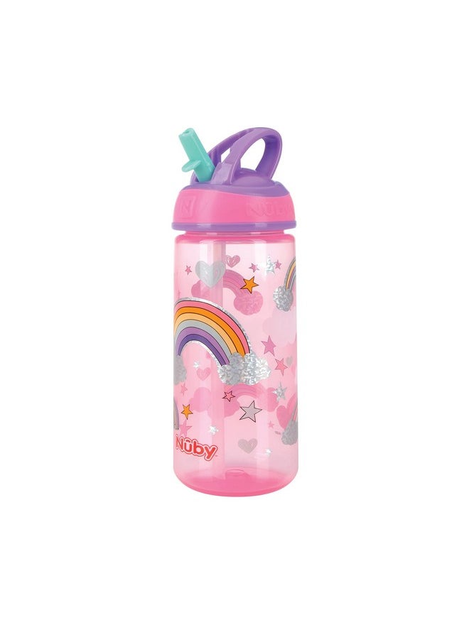 Nuby - 2 Pack Iridescent Pp Flip-It Kids On-The-Go Printed Water Bottle With Bite Proof Hard Straw - 18Oz / 540 Ml, 18+ Months, 2 Pk, Mermaid & Rainbow Print - Image 1