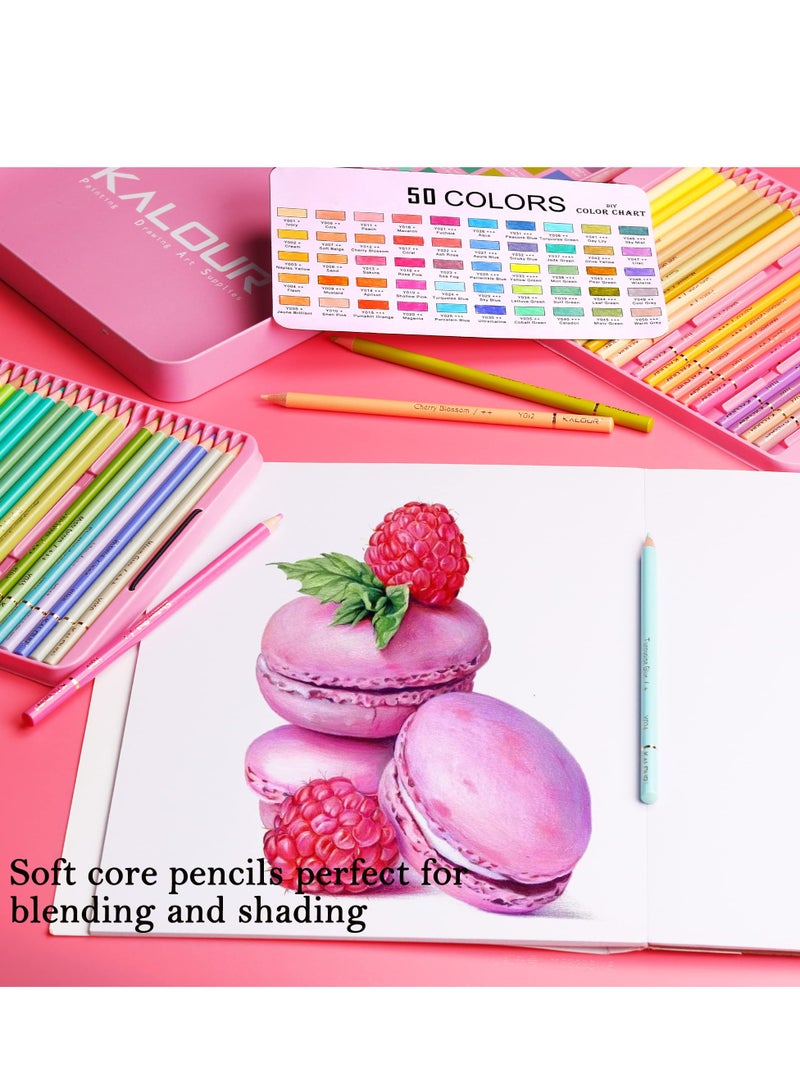 KASTWAVE 50 قلم تلوين ملون لكتب تلوين البالغين، ناعم، مثالي للرسم والتظليل، مجموعة ألوان ماكرون باستيل هدية للبالغين والأطفال والمبتدئين - Image 3