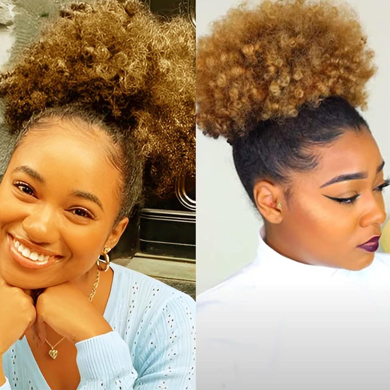 Afro Puffs Drawstring Human Hair Buns 30 Kinky Curly Drawstring Ponytail Human Hair Extension for Black Women 10 Brazilian Human Hair Dark Brown Bun Afro Puff Drawstring Ponytail 30 8 Inch