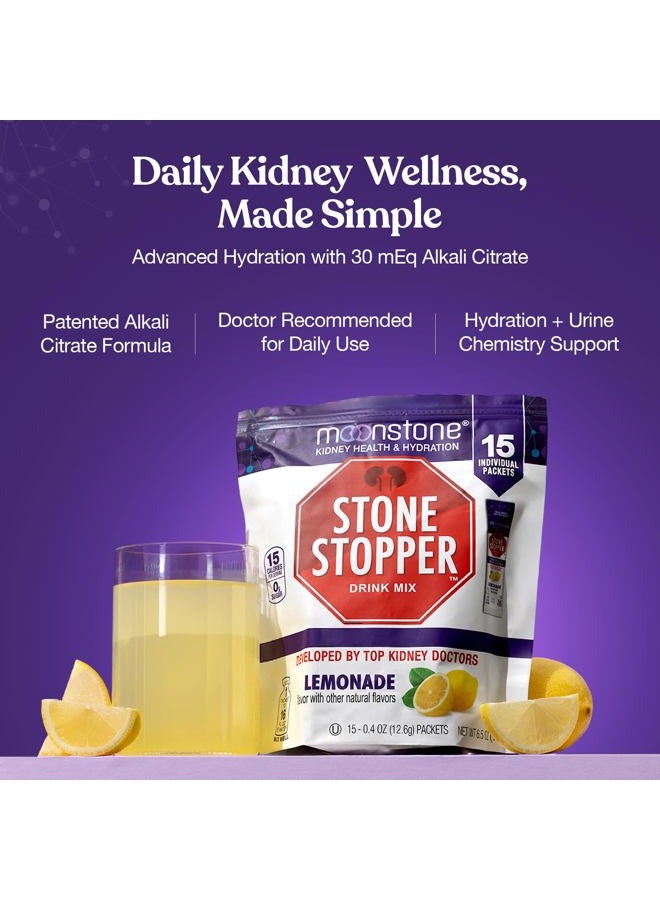 Moonstone Kidney Stone Stopper Drink Mix Lemonade Flavor, Outperforms Chanca Piedra & Support Supplements, Developed By Urologists To Prevent Stones And Improve Hydration, 15 Day Supply - Image 2