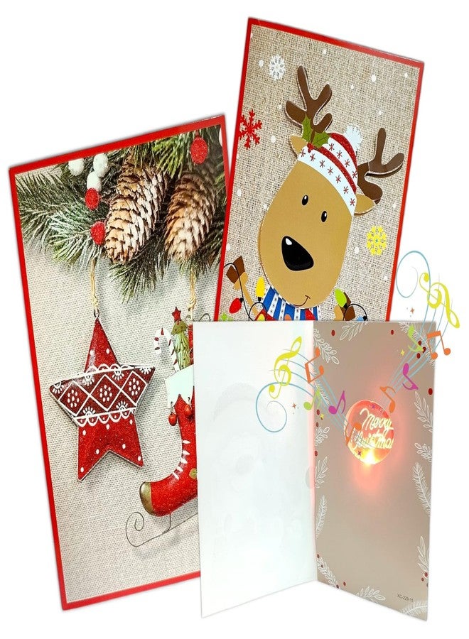 AMANVANI Christmas Card, Merry Christmas Musical & Lightup Greeting Card, Greeting Card For Xmas Wishing For Kids, Friends & Colleagues, Holiday Collection With Festive Designs And Messages, (2 Pcs) - Image 1