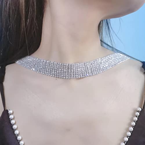 Jojomina Layered Rhinestone Backdrop Necklace for Women 8 Strand Crystal Choker and Back Chain Necklace Bridal Jewelry for Wedding Prom Party - Image 4