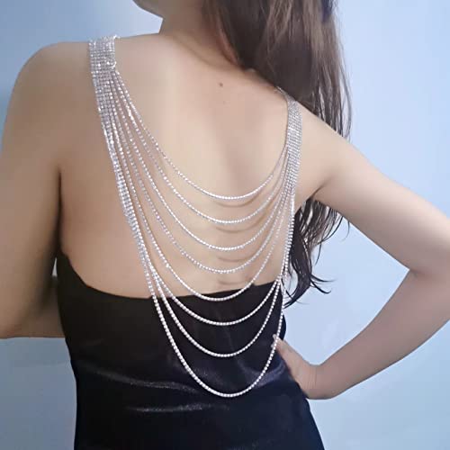 Jojomina Layered Rhinestone Backdrop Necklace for Women 8 Strand Crystal Choker and Back Chain Necklace Bridal Jewelry for Wedding Prom Party - Image 5