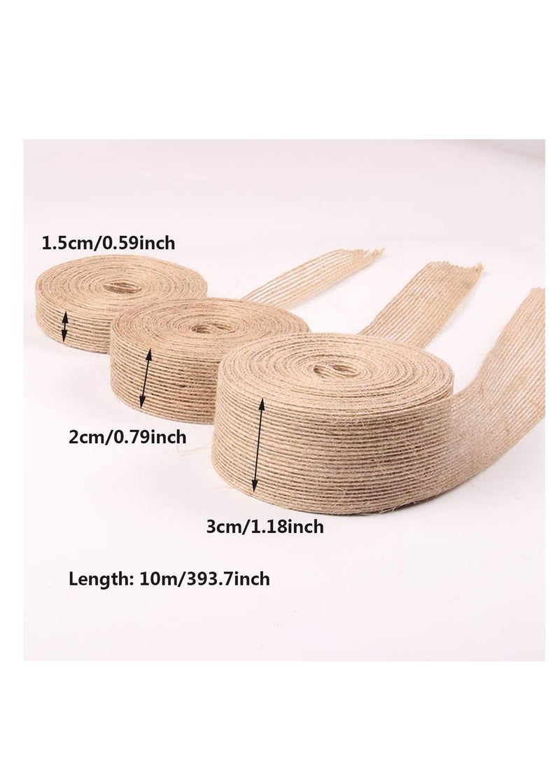 SYOSI 6 Rolls Jute Ribbon, Hessian Fabric Ribbons, Natural Jute Burlap Craft Ribbon for DIY Crafts Wedding Party Decoration House Gifts Decoration  (1.5cm,2cm,3cm) - Image 3