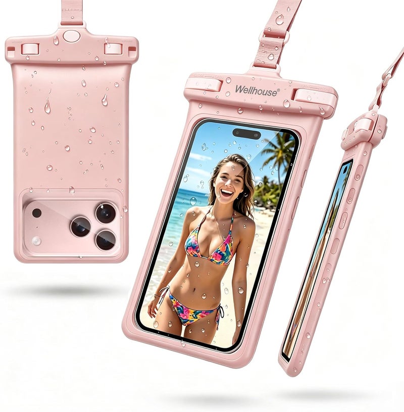 Wellhouse Waterproof Phone Pouch Case, 3D Stereoscopic 7" Waterproof Cell Phone Dry Bag for iPhone15 14 13 XS XR X Pro Max Plus Mini, S22 S21 Ultra, IPX8 Underwater Phone Protector, Pink - Image 1