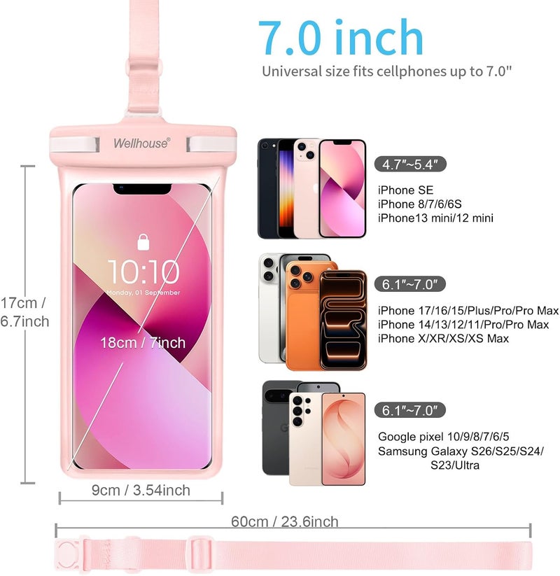 Wellhouse Waterproof Phone Pouch Case, 3D Stereoscopic 7" Waterproof Cell Phone Dry Bag for iPhone15 14 13 XS XR X Pro Max Plus Mini, S22 S21 Ultra, IPX8 Underwater Phone Protector, Pink - Image 5