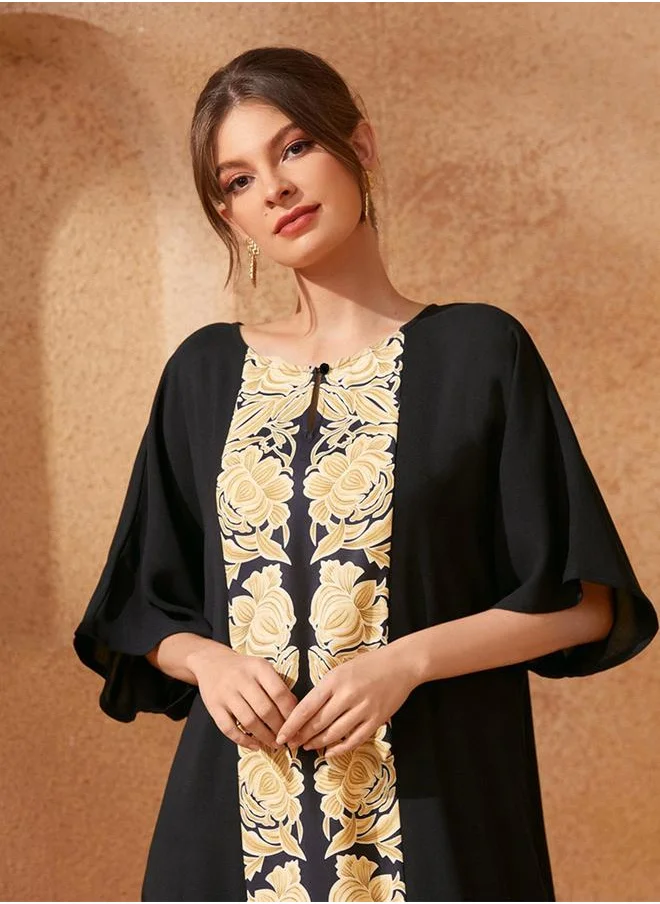 تايك تو Take Two Women Floral Printed Short Sleeve Jalabiya