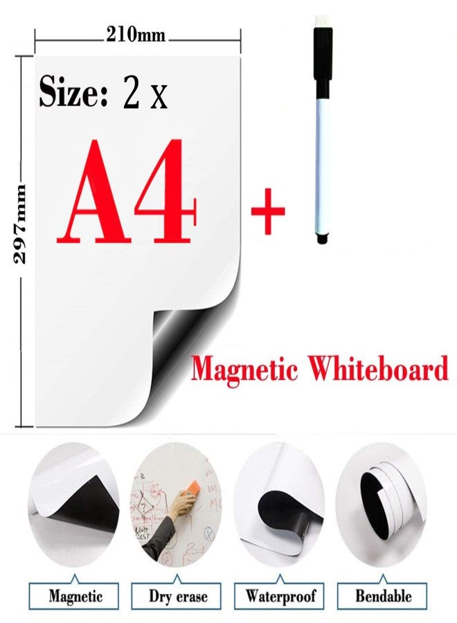 Windup Magnetic Rubber White Board Reusable Dry-Erase - Set of 2 A4 (8x12 in) - Free2 Magnetic Marker Pens - Image 3
