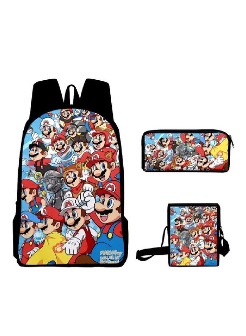 Mario cartoon backpack, primary and secondary school student backpack, large capacity backpack, three piece set, single shoulder bag, pencil case, unisex - Image 1
