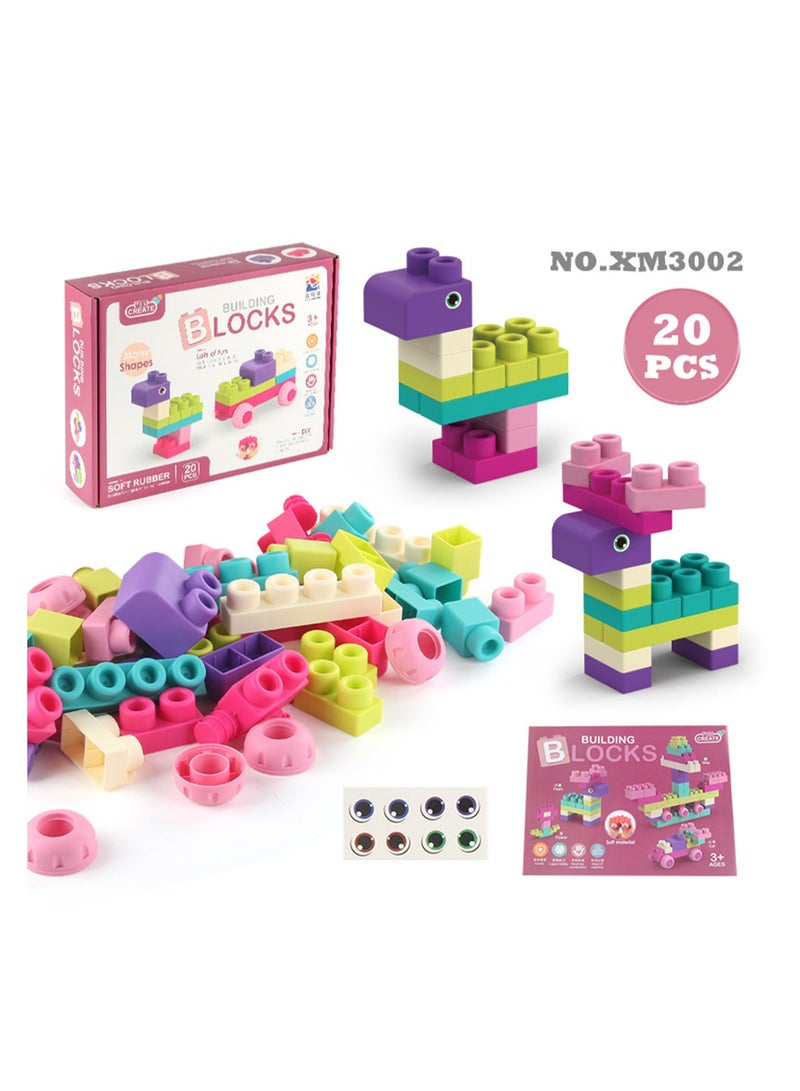 A Variety Of Diy Large-Particle Assembly Soft Rubber Building Blocks Chewing And Boiling Water Baby Early Education Science And Education Toys (20 Pieces) - Image 1