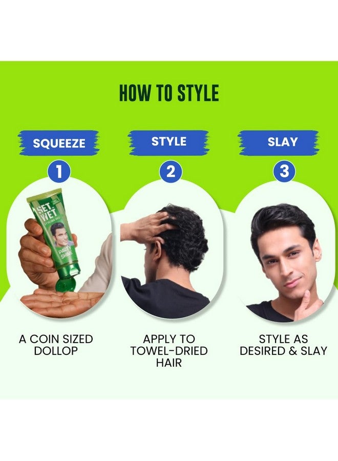 SET WET Set Wet Styling Hair Gel for Men - Party Shine, 100gm | Strong Hold, High Shine |For Short to Medium Hair| No Alcohol, No Sulphate - Image 5