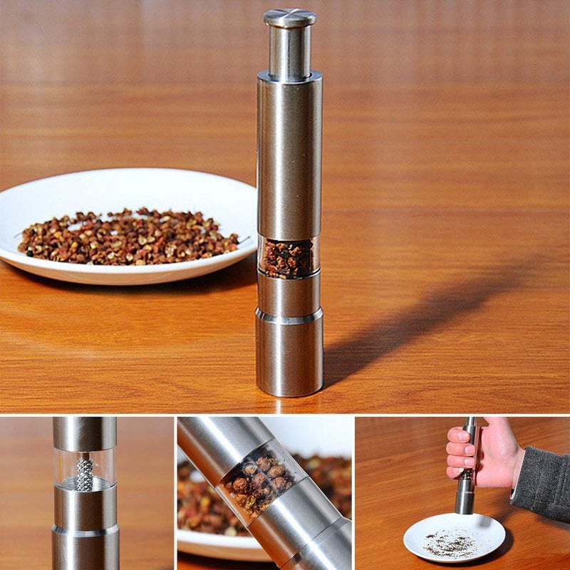 Keweis Salt And Pepper Grinder Set Of 2 Stainless Steel Push Button Grinder Modern Design Thumb Grinder  For Black Pepper  Sea Salt And Himalayan Salt  Spice And Salt - Image 3