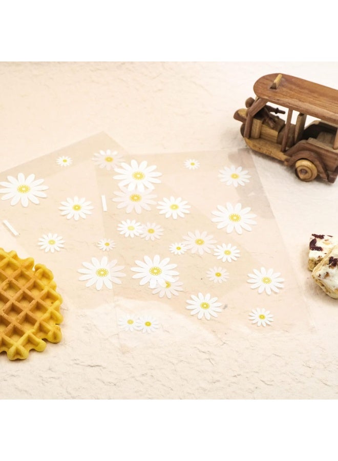 100pcs Gusseted cellophane Bags Little White Daisy Cookie Bags (Size 3.94"x6.1"x1.2" with Gold Twist Ties, Best Gusset Bag for Presenting Packaged Treats, Candy, Popcorn etc. - Image 4