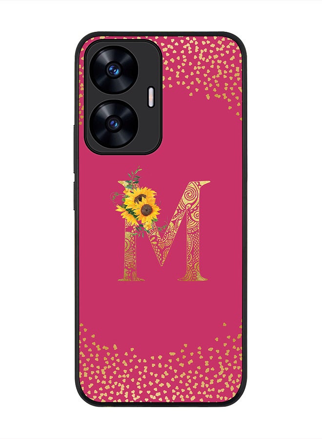 Stylizedd Cover for Realme C55 4G Case , Rugged Black Slim fit Phone Cases   - Custom Monogram Initial Letter Mandala Floral Pattern Alphabet-M (Dark Pink Rose) - Image 1