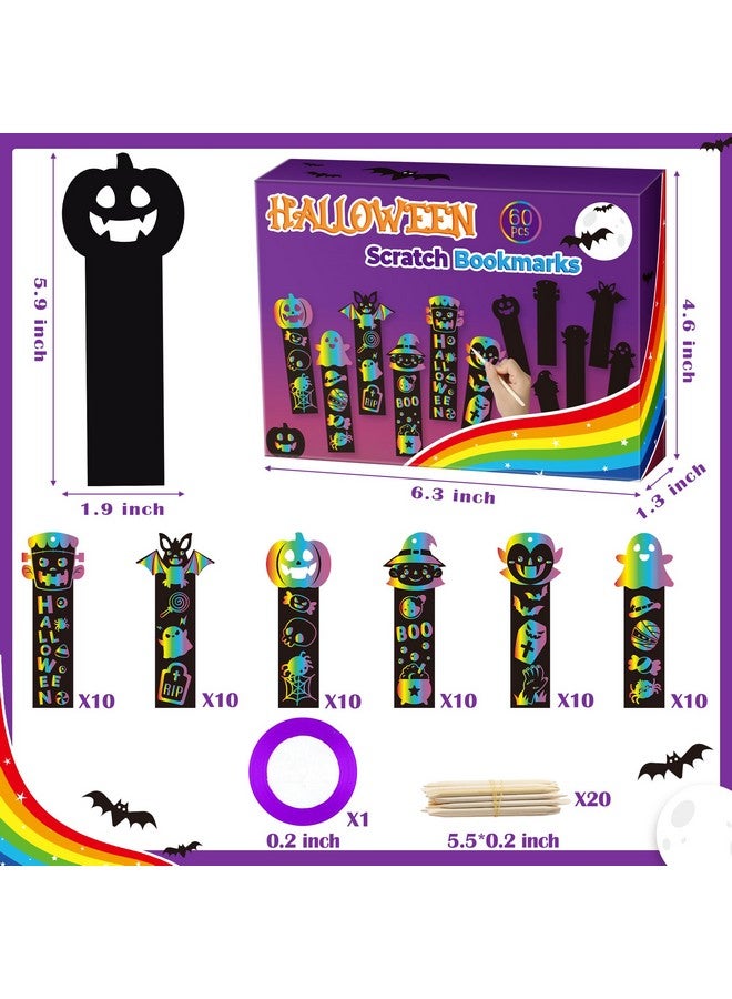 BeYumi 60Pcs Halloween Scratch Bookmarks Gift Set for Kids DIY Pumpkin Bat Witch Frankenstein Spooky Boo Vampire Magic Scratch Paper Art Craft School Classroom Activity Art Project Party Favor - Image 2