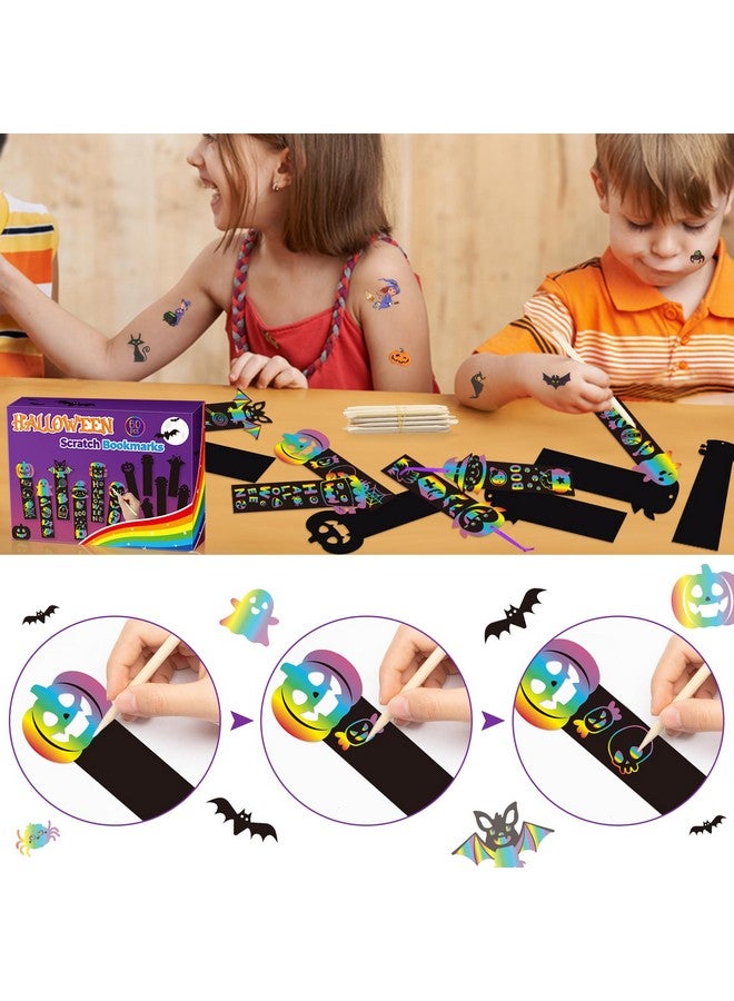 BeYumi 60Pcs Halloween Scratch Bookmarks Gift Set for Kids DIY Pumpkin Bat Witch Frankenstein Spooky Boo Vampire Magic Scratch Paper Art Craft School Classroom Activity Art Project Party Favor - Image 3