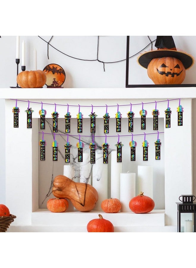 BeYumi 60Pcs Halloween Scratch Bookmarks Gift Set for Kids DIY Pumpkin Bat Witch Frankenstein Spooky Boo Vampire Magic Scratch Paper Art Craft School Classroom Activity Art Project Party Favor - Image 4