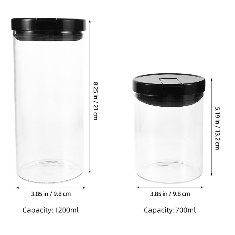 Airtight Glass Storage Jars Set 2pcs 700ml 1200ml For Coffee Sugar Tea Pantry - Image 3