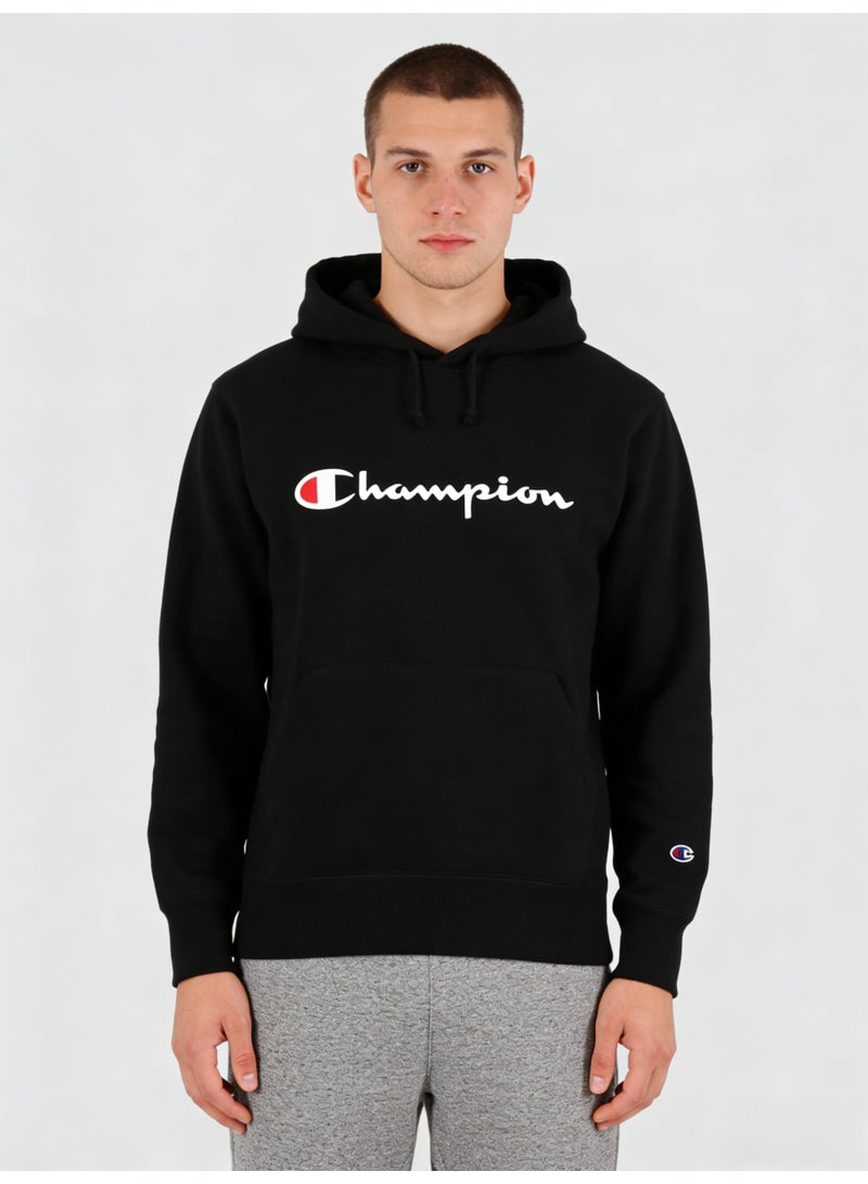 شامبيون Champion Men's Black Script Logo Pullover Hoodie - Image 1