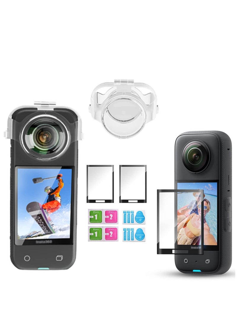 Compatible for Insta360 X3 Lens Guards Screen Tempered Film Set Screen Protector for Insta360 X3 Tempered Glass 9H Hardness Anti-Scratch Body Silicone Cover and Waterproof Lens Protector  - Image 1