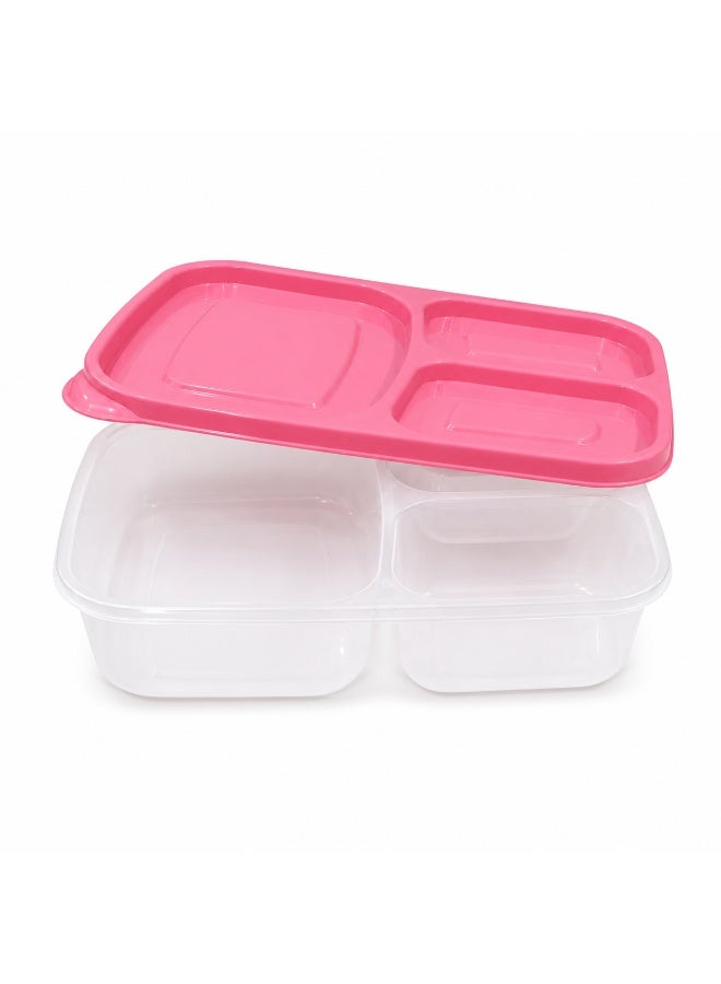 favilla Deep plastic lunch box, 3 compartments, rectangular shape, 2.2 liter capacity, for trips, schools and clubs. Watermelon color. - Image 4