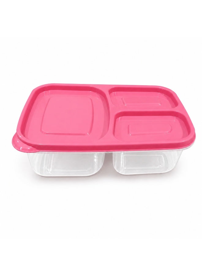 favilla Deep plastic lunch box, 3 compartments, rectangular shape, 2.2 liter capacity, for trips, schools and clubs. Watermelon color. - Image 2