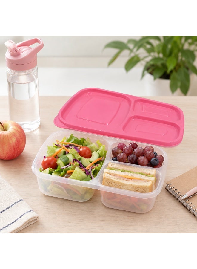 favilla Deep plastic lunch box, 3 compartments, rectangular shape, 2.2 liter capacity, for trips, schools and clubs. Watermelon color. - Image 3