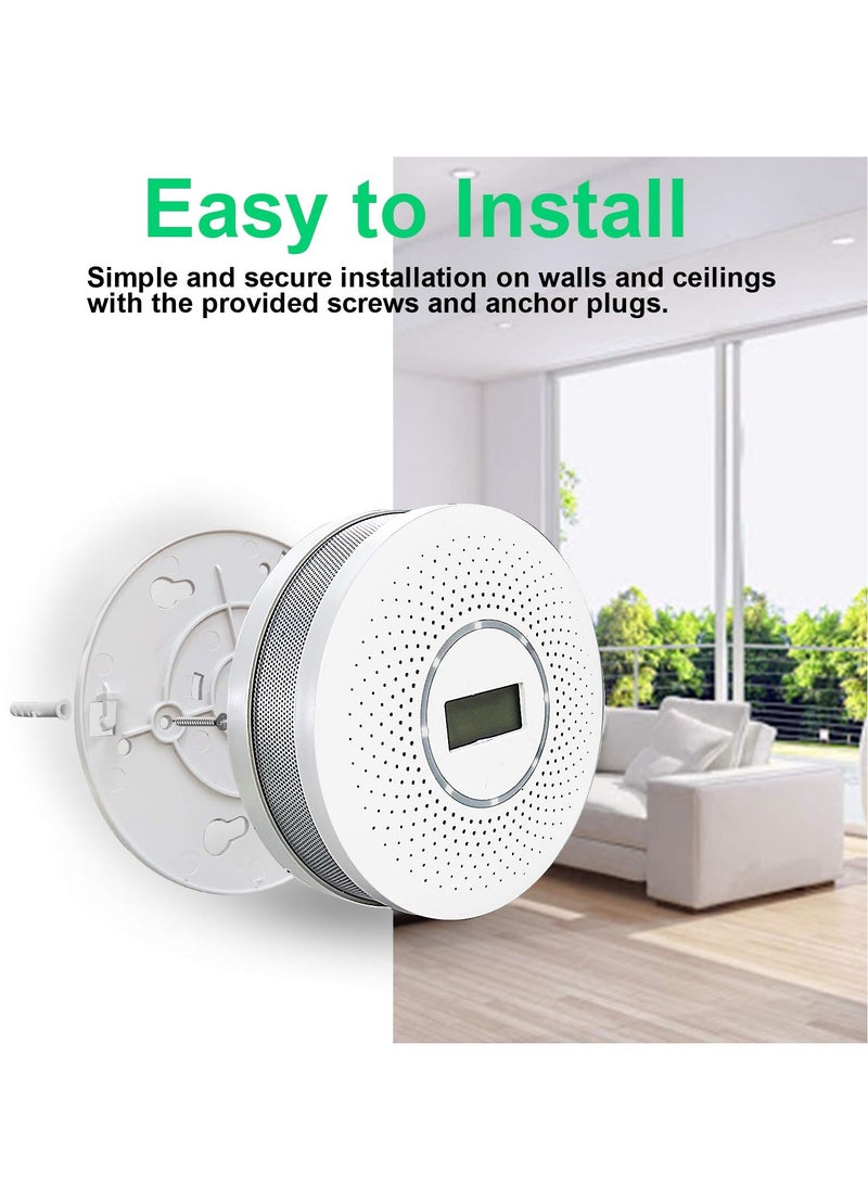 KASTWAVE Combination Smoke and Carbon Monoxide Alarm Detector, Dual Sensor CO Smoke Alarm Detector Battery Powered with LCD Display and Sound Warning for Home,School,Office Black - Image 3