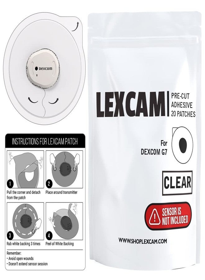 Lexcam Adhesive Patches Pre-Cut for Dexcom G7, Stelo - Pack of 20 - Waterproof, Transparent Overpatches for Continuous Glucose Monitoring, Sensor is NOT Included - Image 2