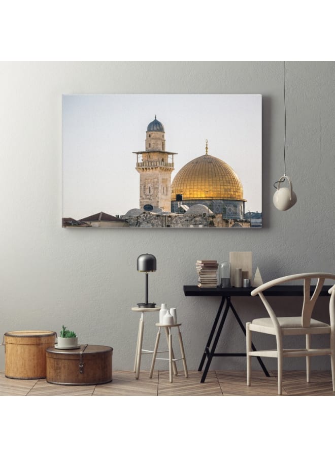 هوم جاليري لوحة فنية جدارية عن قبة الصخرة مطبوعة على قماش 120×80  - Image 2