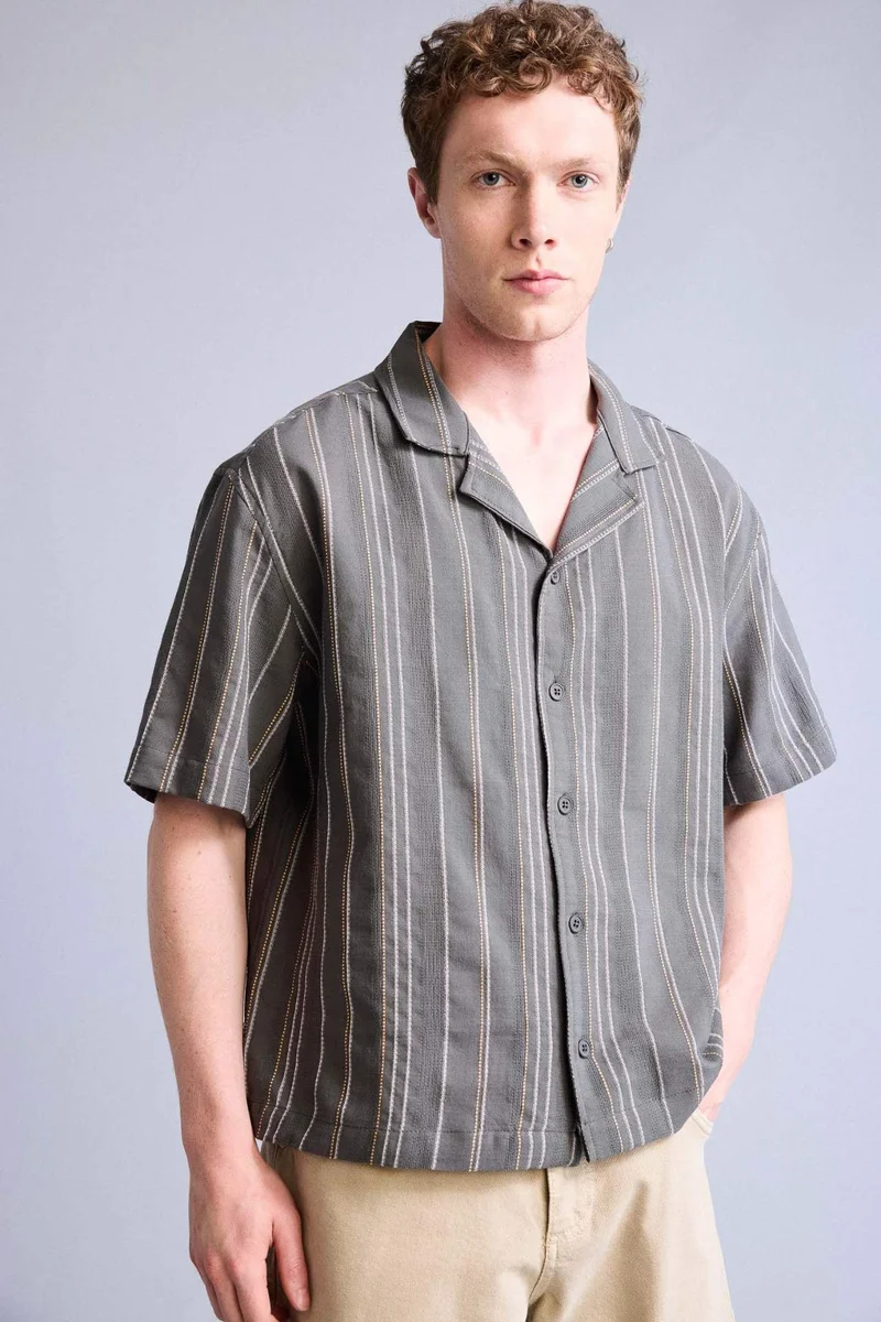 DeFacto Boxy Fit Apache Neck Short Sleeve Shirt