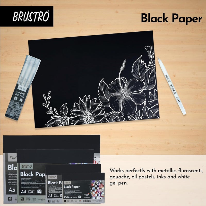 BRUSTRO Black Paper - 200 GSM A4 (Pack of 30 Sheets) - Image 4