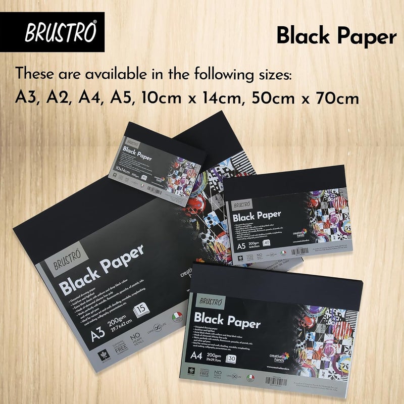 BRUSTRO Black Paper - 200 GSM A4 (Pack of 30 Sheets) - Image 3