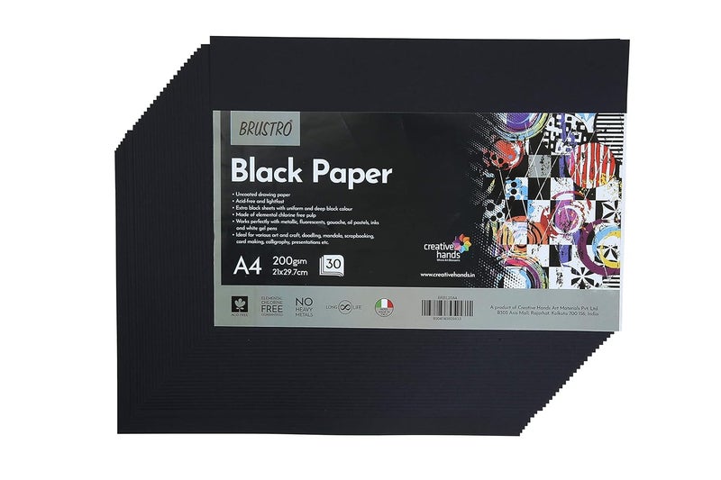BRUSTRO Black Paper - 200 GSM A4 (Pack of 30 Sheets) - Image 2
